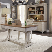 Farmhouse Reimagined - 3 Piece Home Office Set (Desk & Hutch) - Antique White / Chestnut Tops