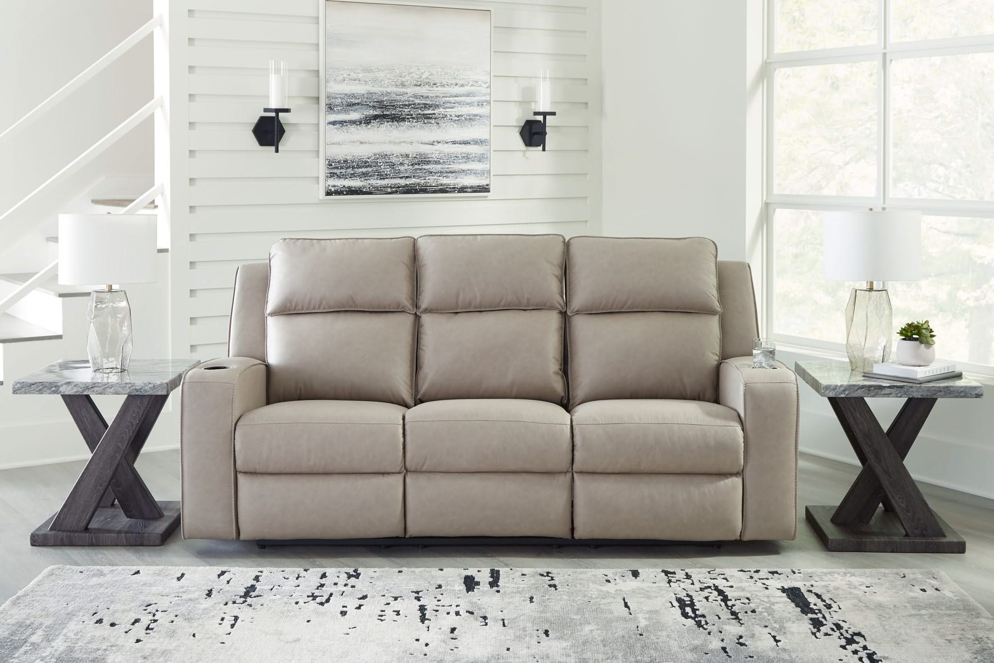 Lavenhorne - Rec Sofa W/Drop Down Table - Pebble