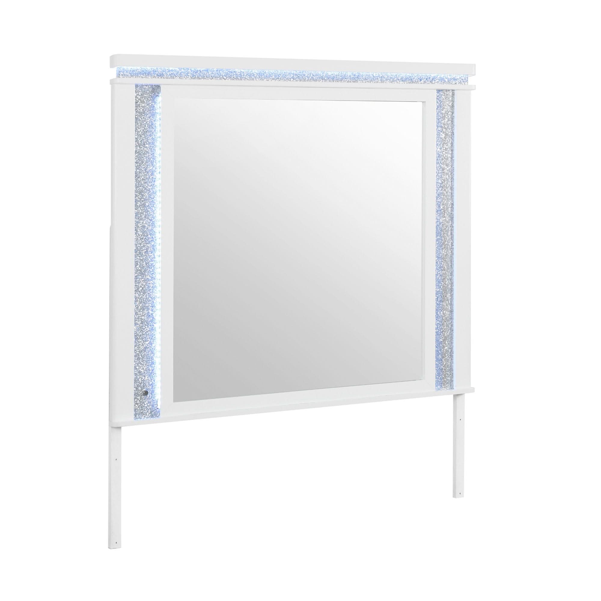 Adalid - Square Shaped Mirror With LED Lighting And Glittered Detailing - White