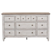 Heartland - 9 Drawer Dresser - Antique White / Tobacco Tops