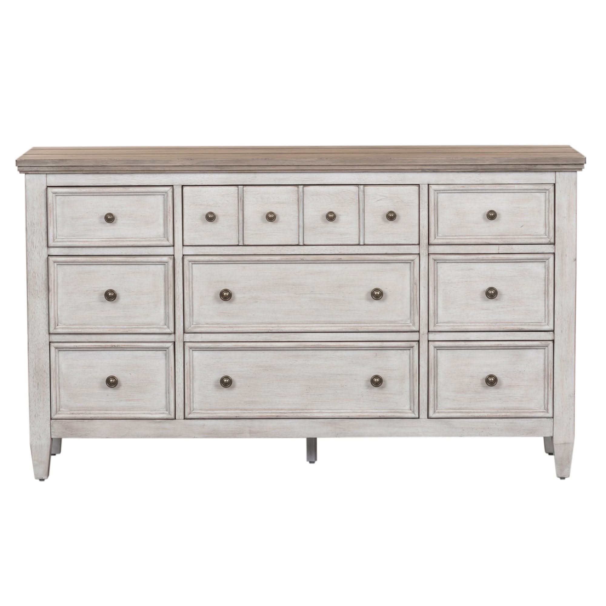 Heartland - 9 Drawer Dresser - Antique White / Tobacco Tops