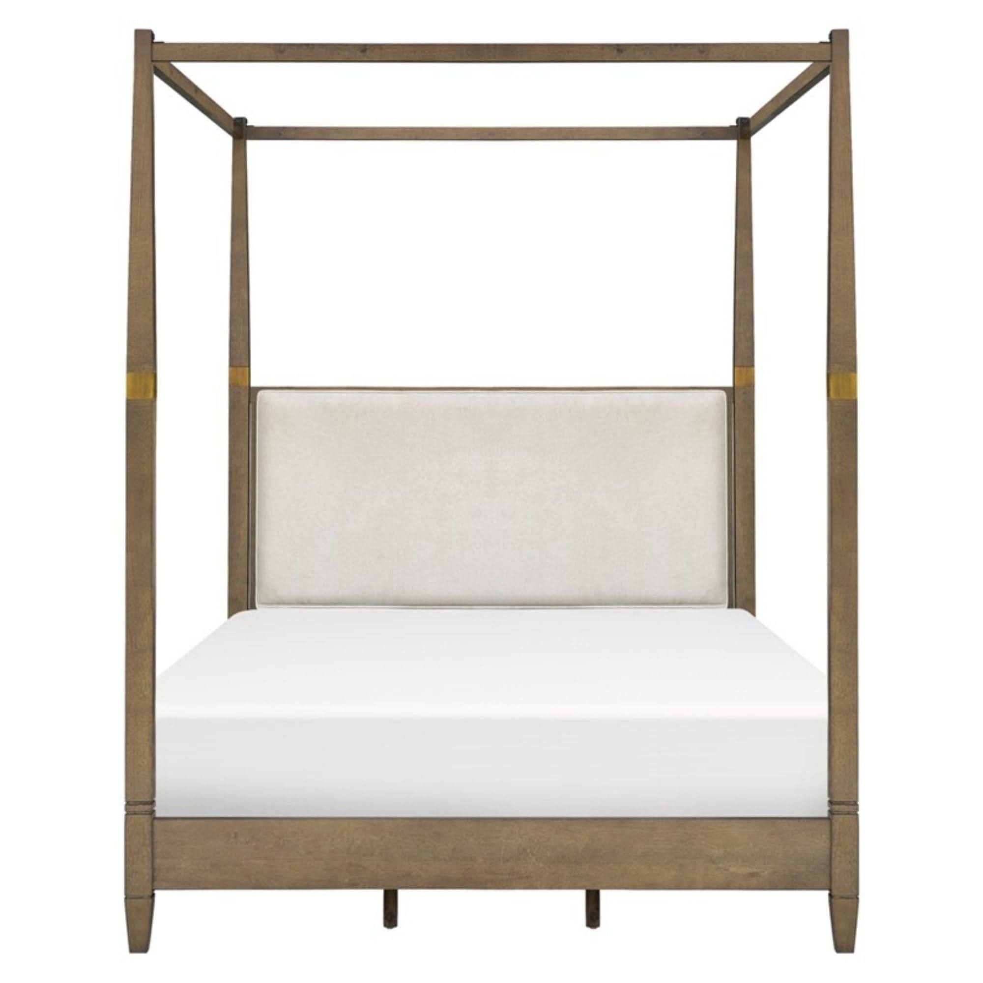 Queen Canopy Bed Frame With Upholstered Headboard - Brown