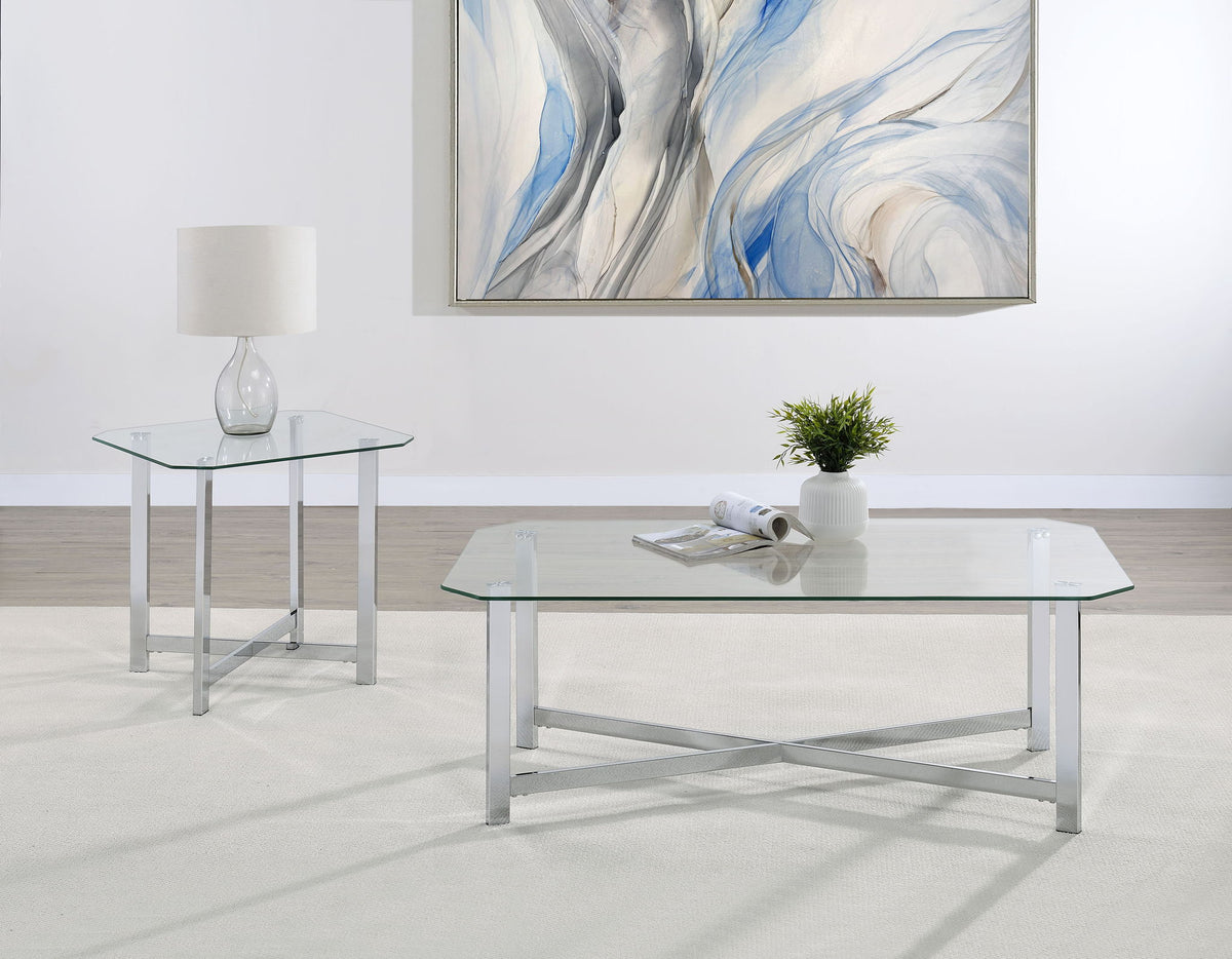 Cronin Rectangular Tempered Glass Top Cocktail Coffee Table Chrome