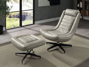 Piran - Twilight Top Grain Leather Accent Chair And Ottoman With Swivel - Gray