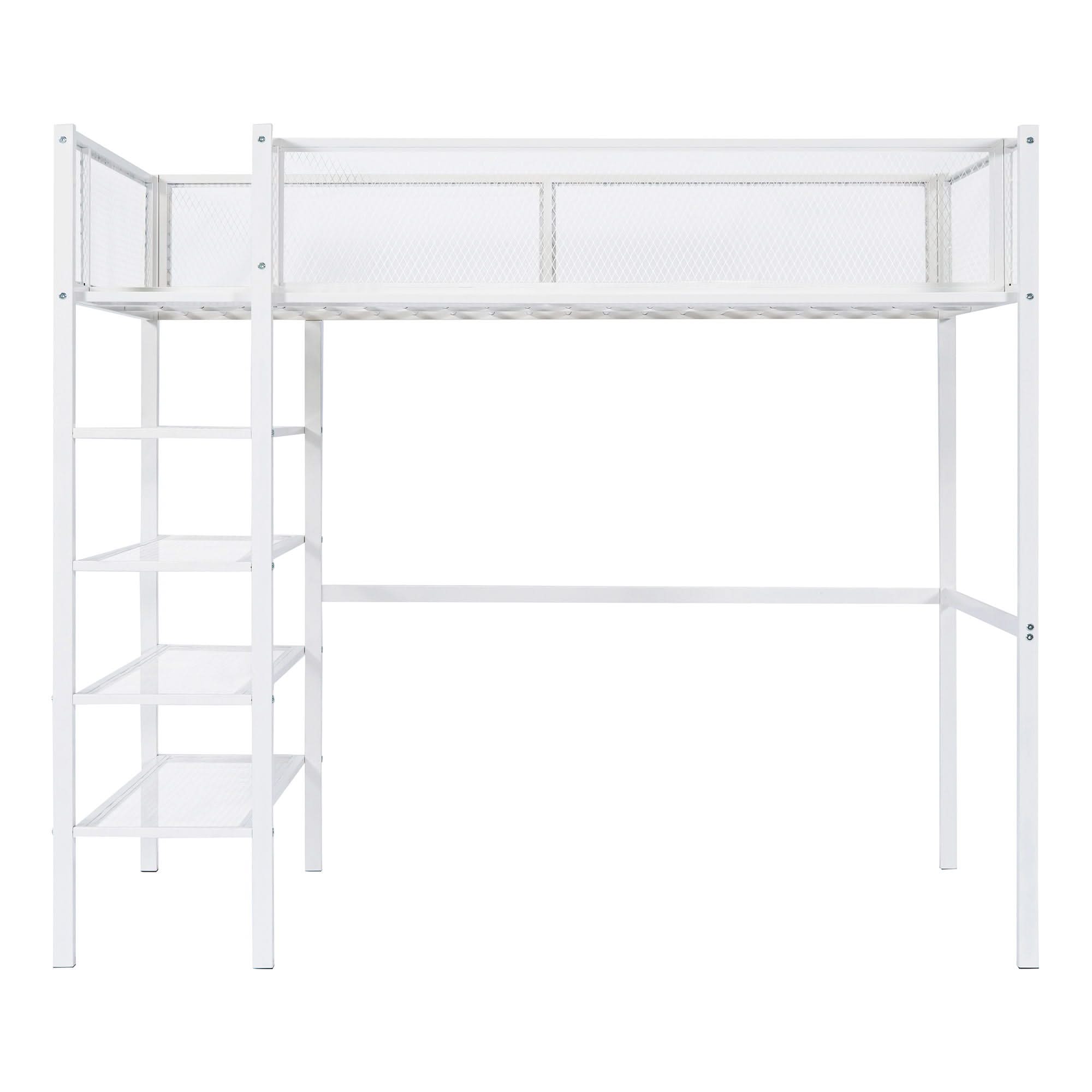 Loft Bed With 4 Tier Shelves And Storage