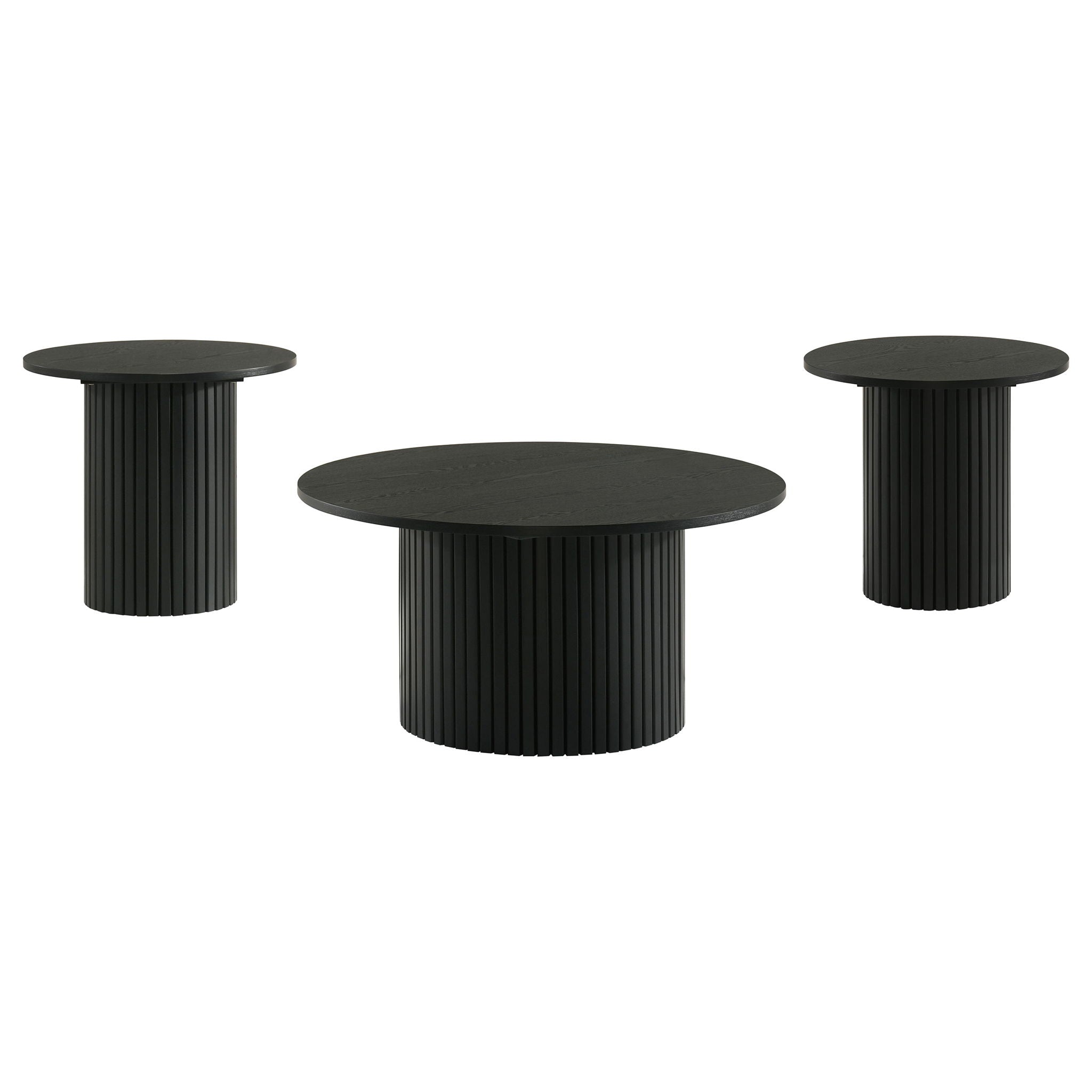 Hamlyn 3-piece Round Fluted Coffee and End Table Set Black