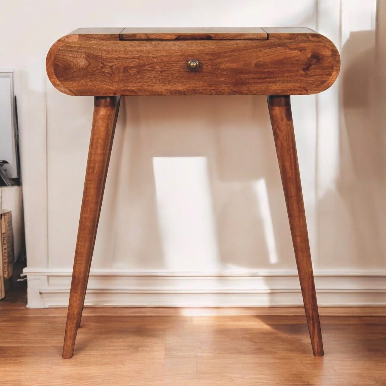 Mini Dressing Table With Foldable Mirror - Caramel