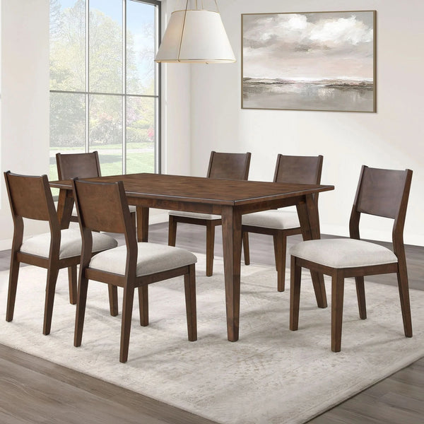 Canton Brown 7-Piece Dining Set with Upholstered Oatmeal Chairs
