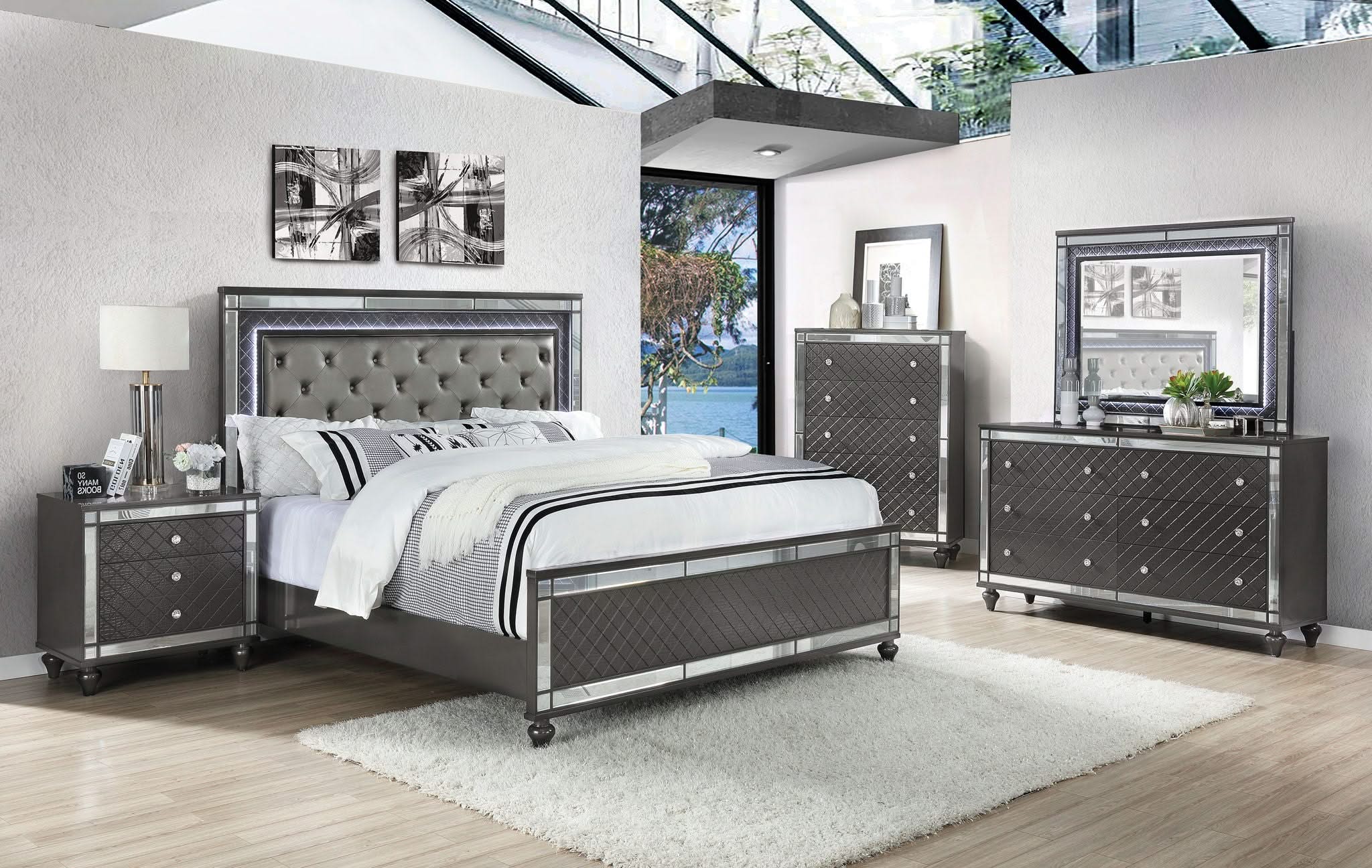 Refino - California King Upholstered Bed - Gunmetal