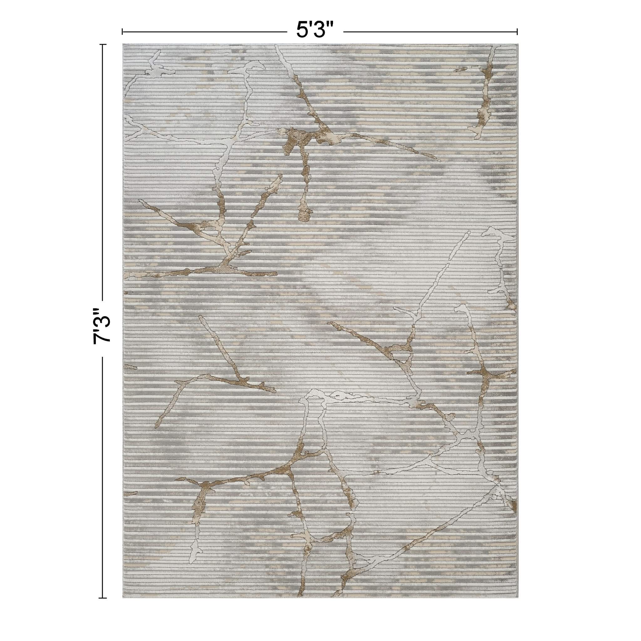 Geometrix - 5'3" X 7'3" Area Rug With Geometric, 3D Effect - Ivory / Gray