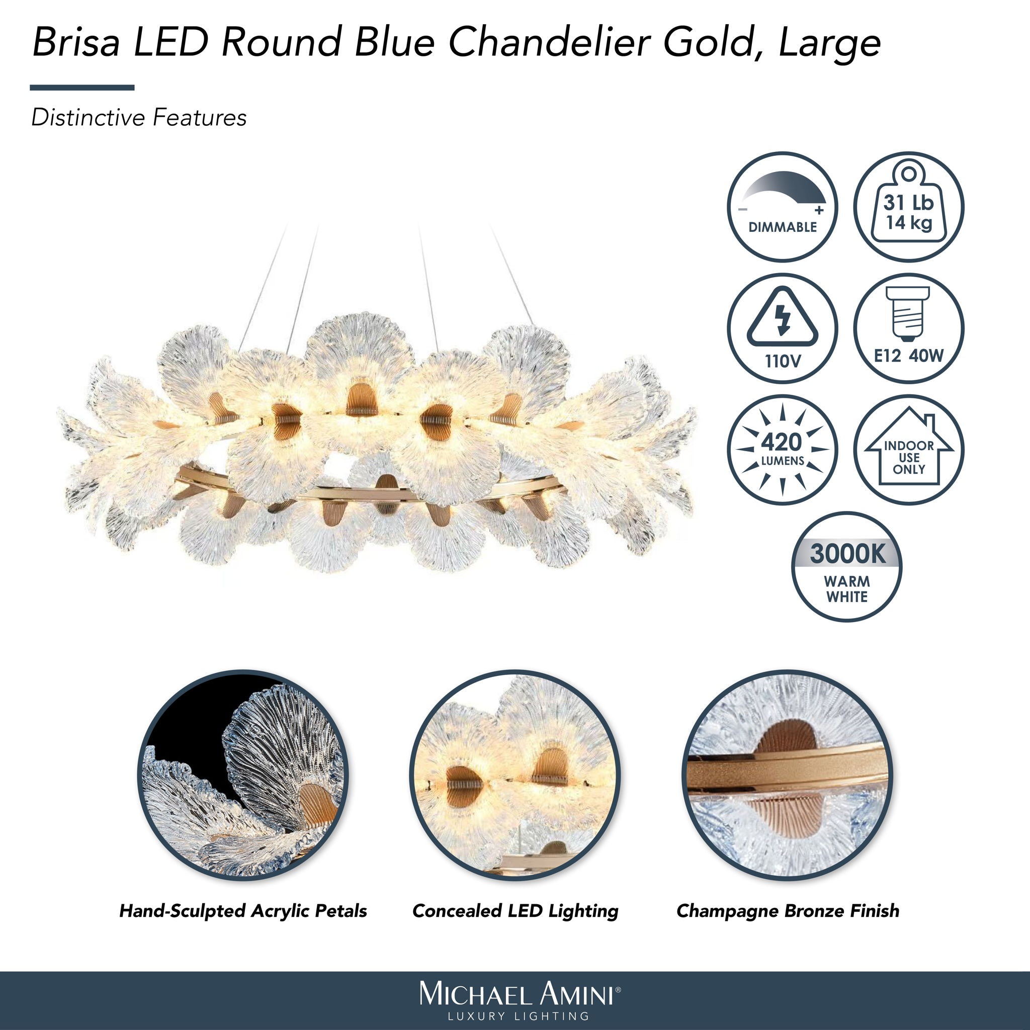 Michael Amini Lighting - Brisa 39" Round LED Chandelier - Ocean Blue / Bronze