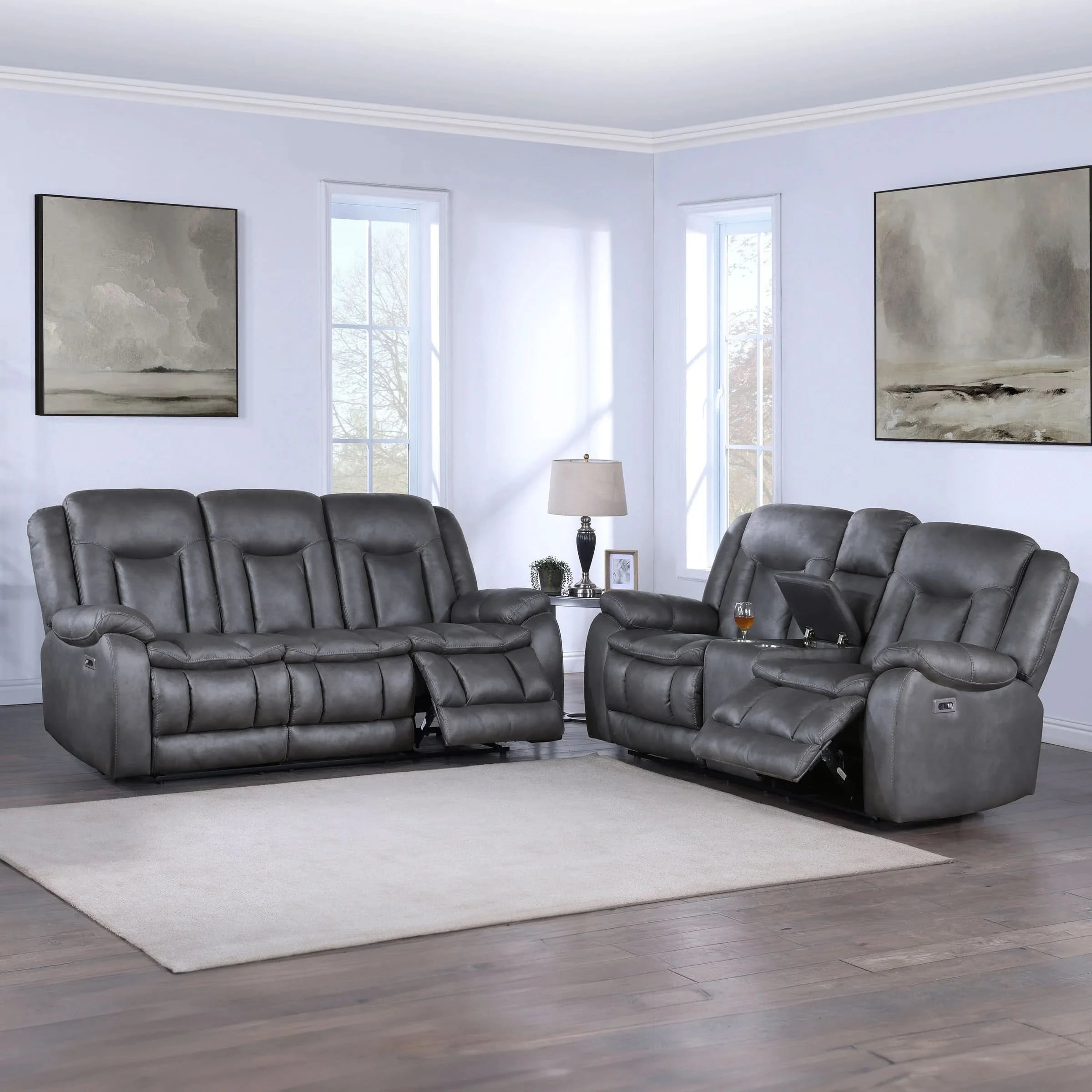 Morello Gray Reclining Console Loveseat