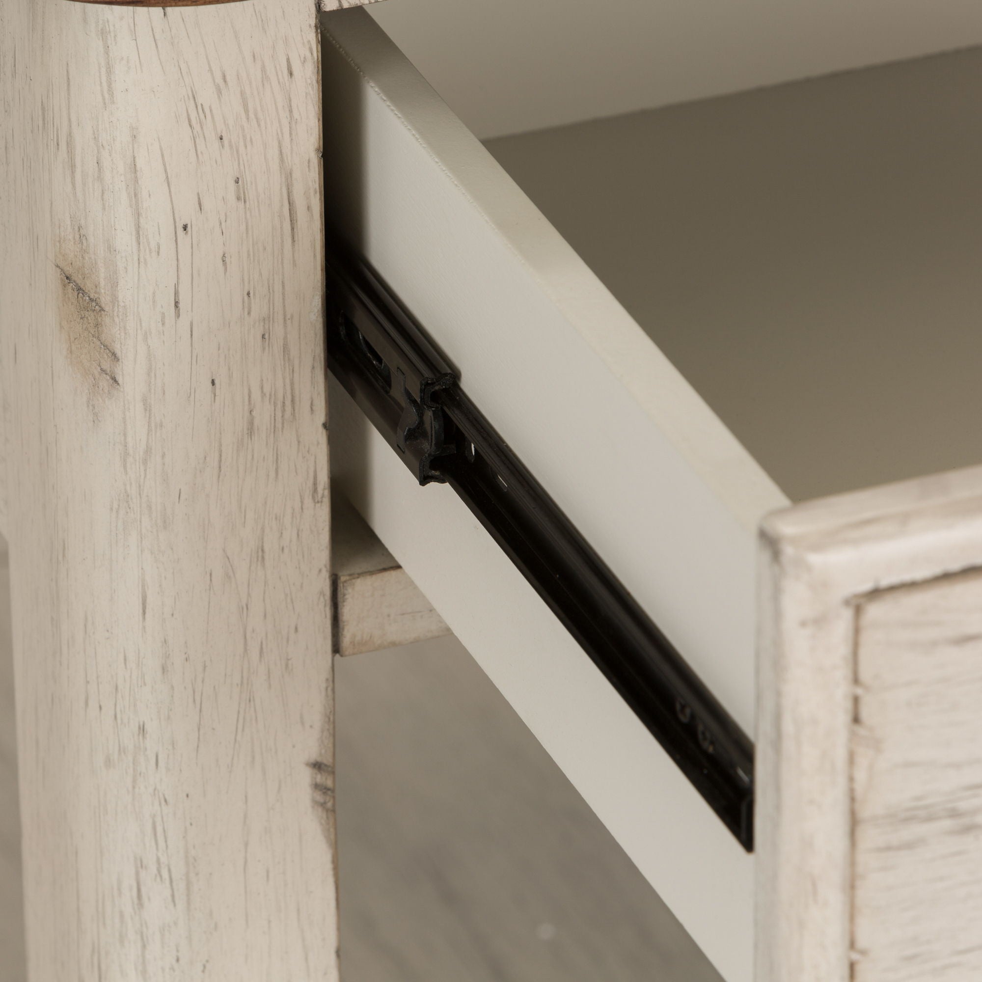 Farmhouse Reimagined - End Table With Basket - Antique White / Chestnut Tops