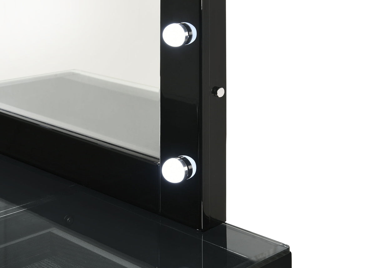 Morgan - Vanity Desk With Glass Top, LED Mirror & Stool - Black
