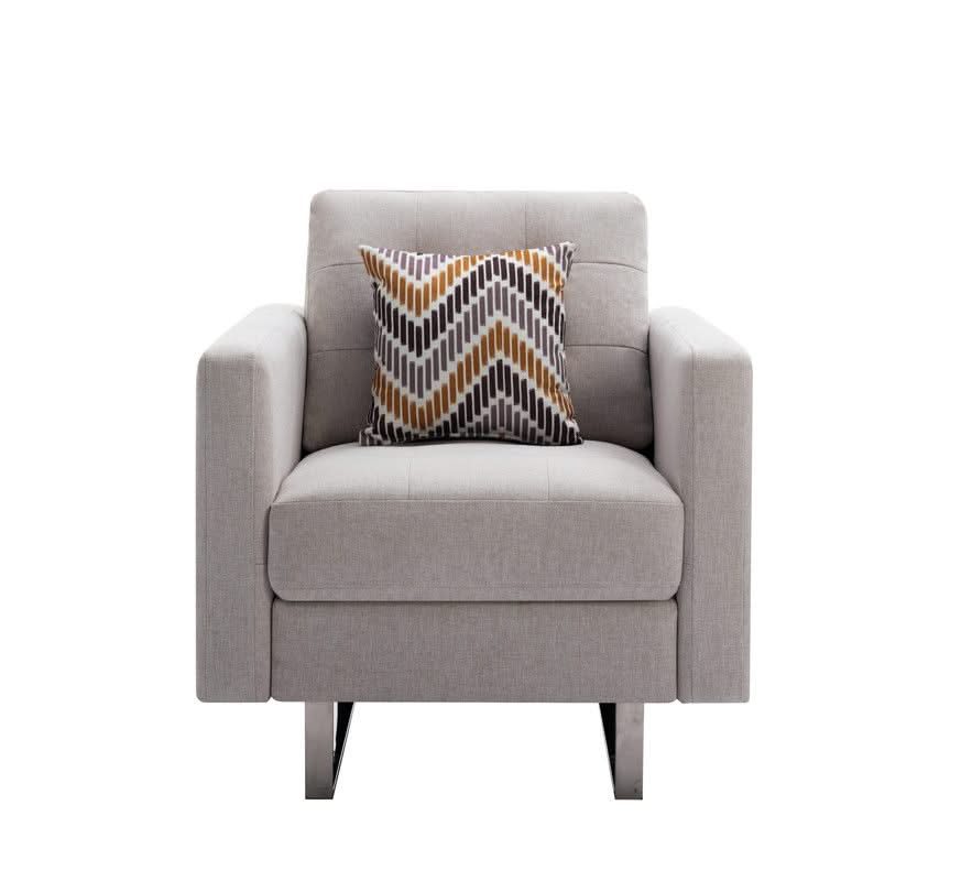 Victoria - Fabric Armchair With Metal Legs, Side Pockets, And Pillow