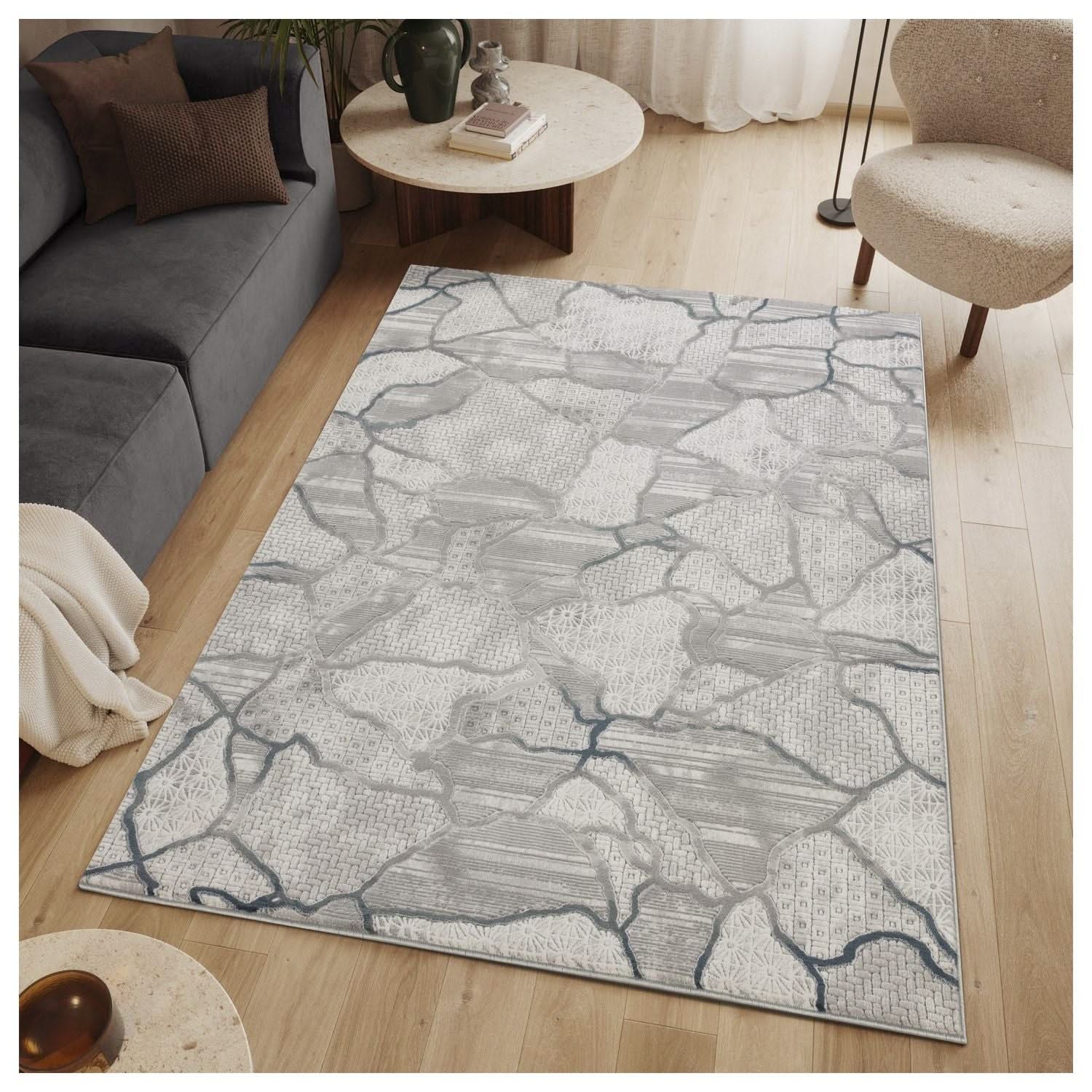 Geometrix - 5'3" X 7'3" Area Rug, Geometric 3D Effect - Gray / Ivory
