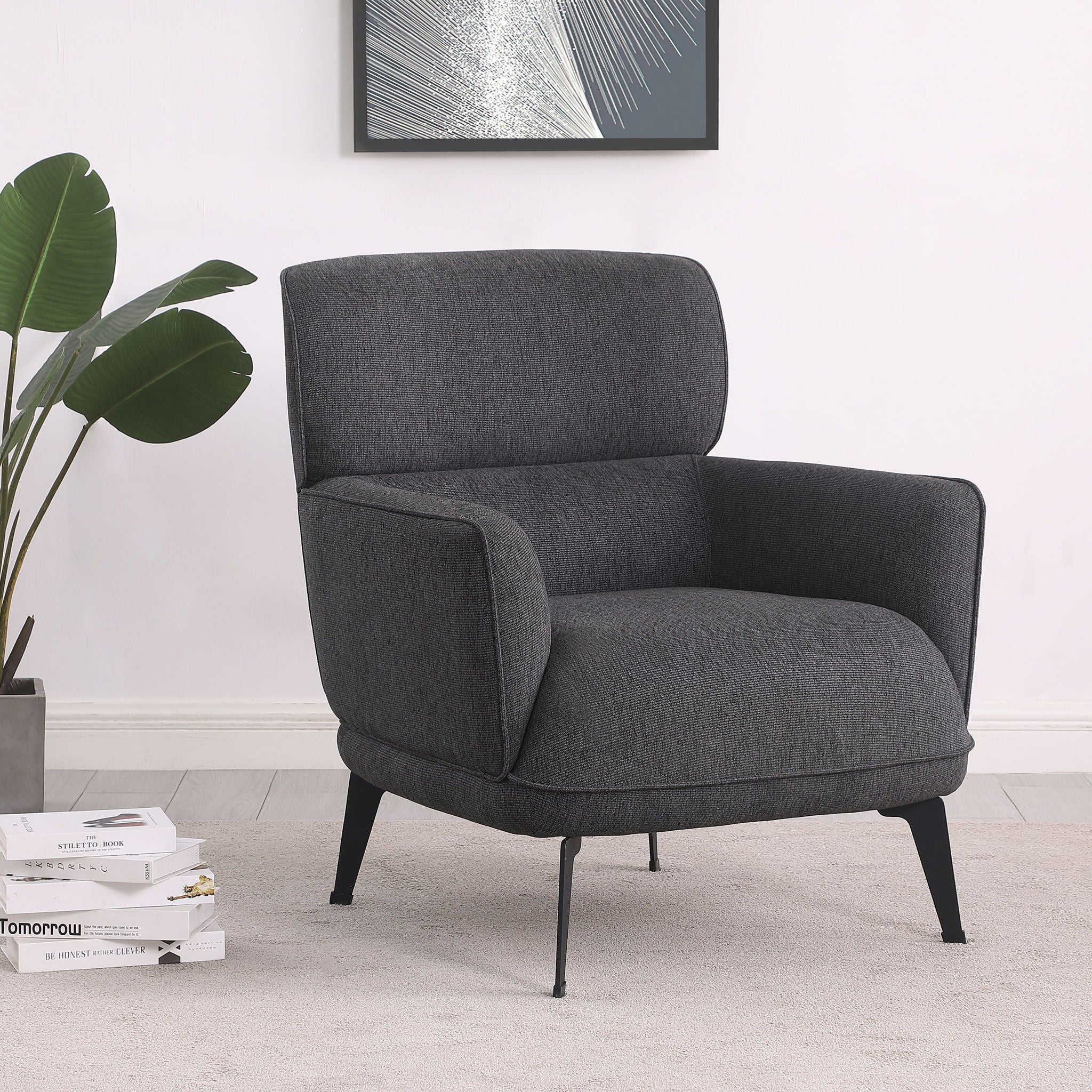 Andrea Upholstered Crescent Arm Accent Chair Grey