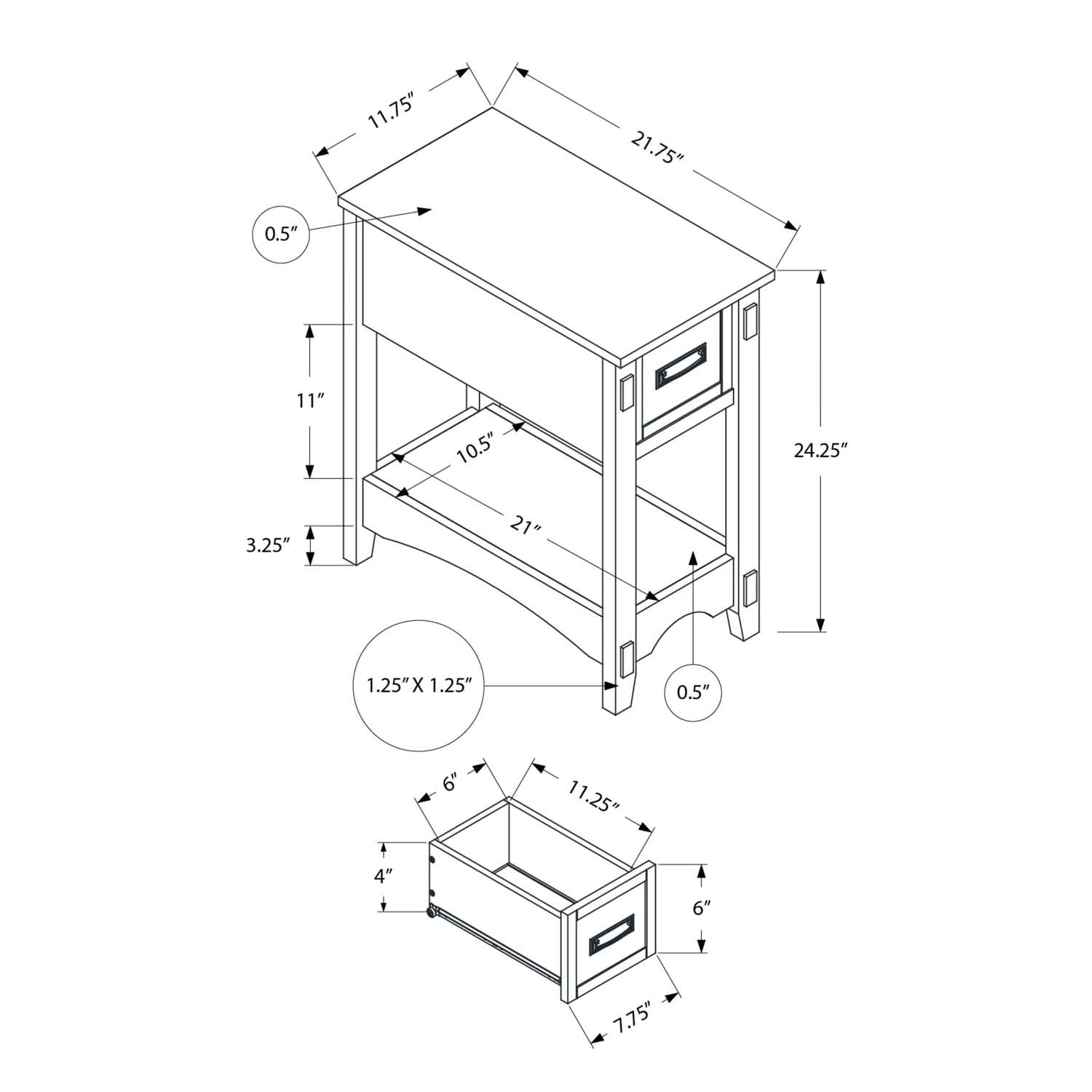Accent End Table, 2 Tier, Narrow, Storage Drawer, Transitional - Walnut