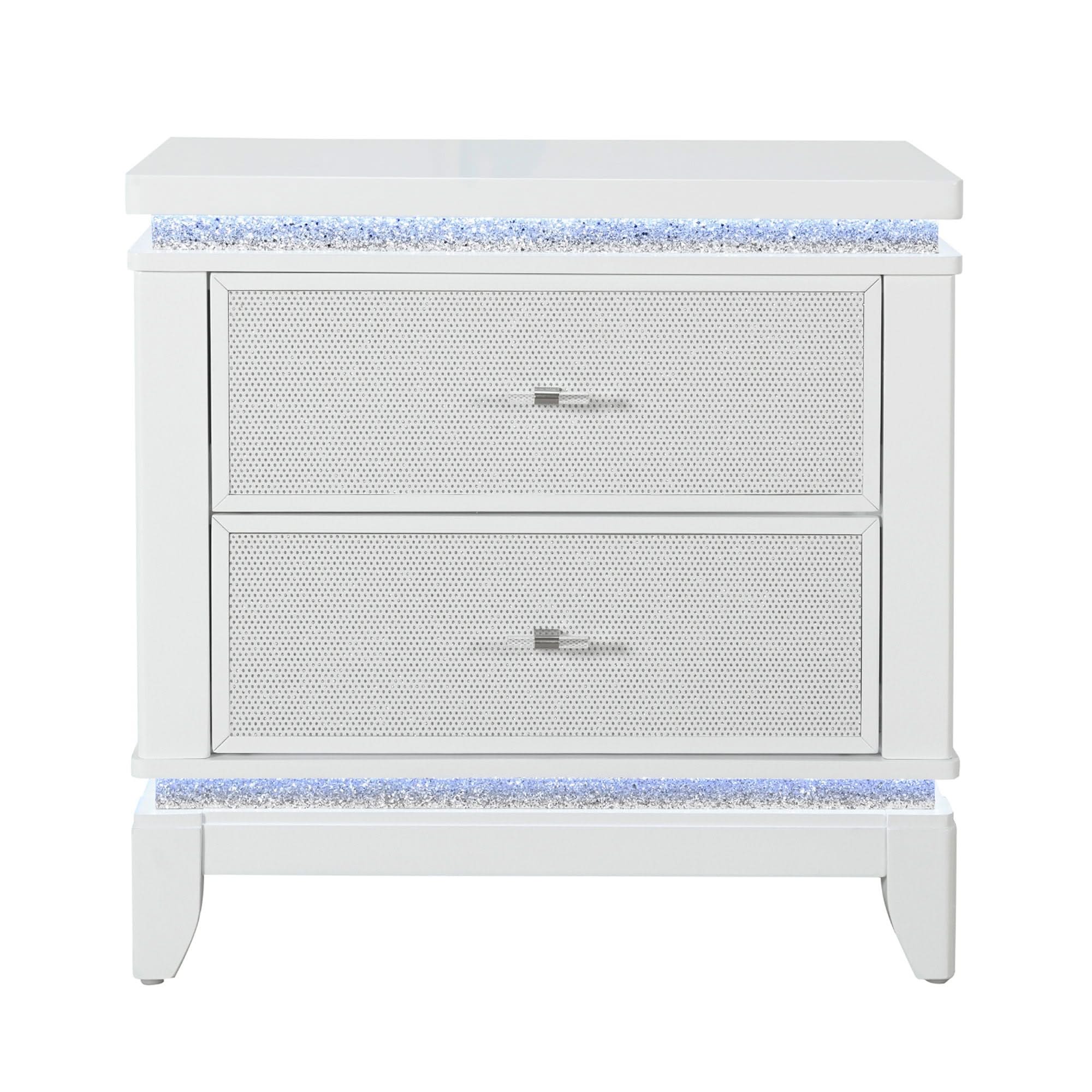 Adalid - Nightstand With Glittered Drawer Front And LED Lighting - White