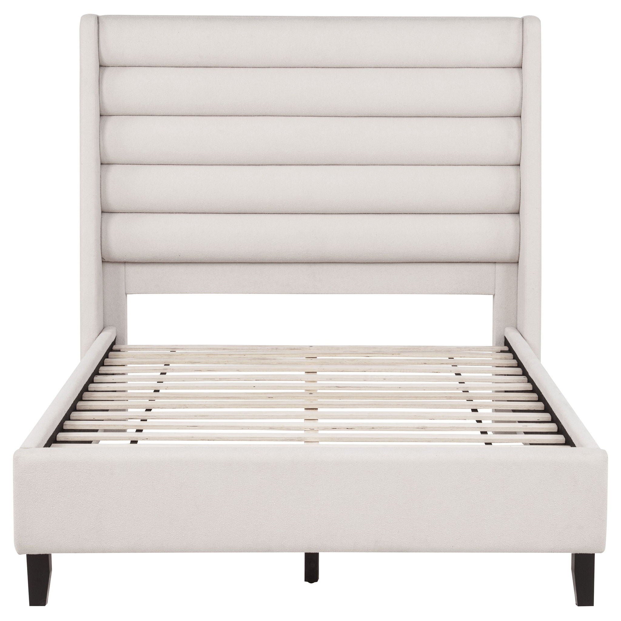 Leslie Upholstered Tufted Full Wingback Platform Bed Beige
