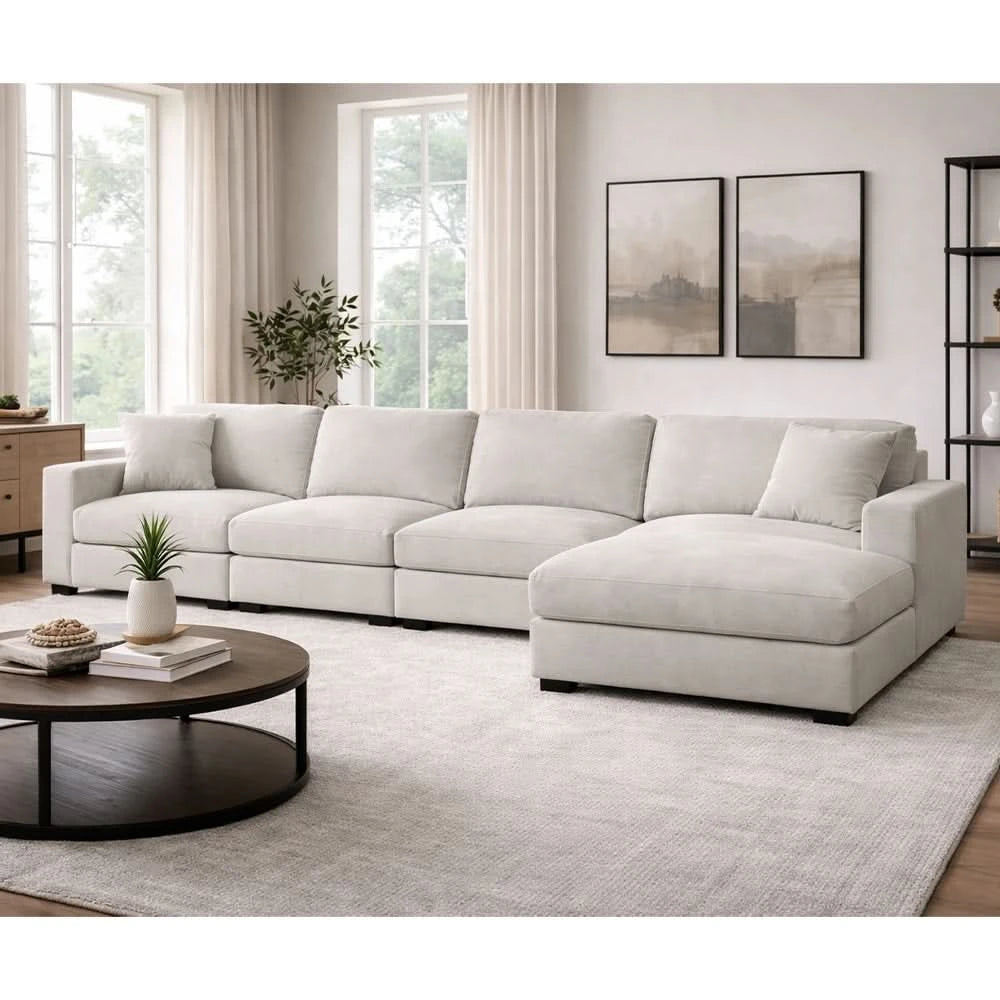 Aspen Stone Modular 5-Piece Sectional with Chaise and Vertical Tufting