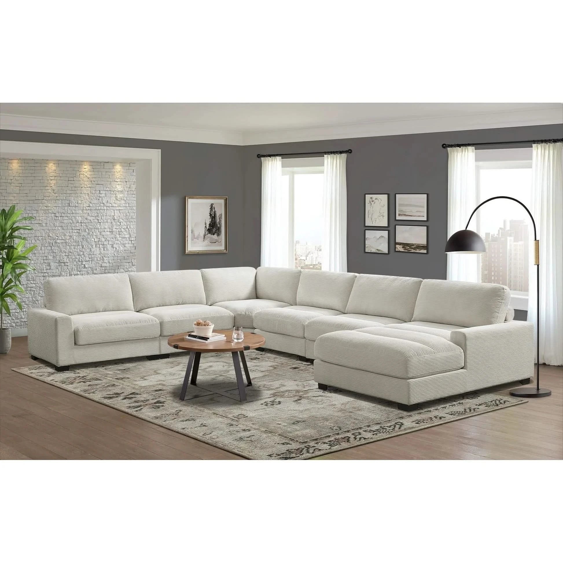 Aspen Stone Modular 5-Piece Sectional with Chaise and Vertical Tufting