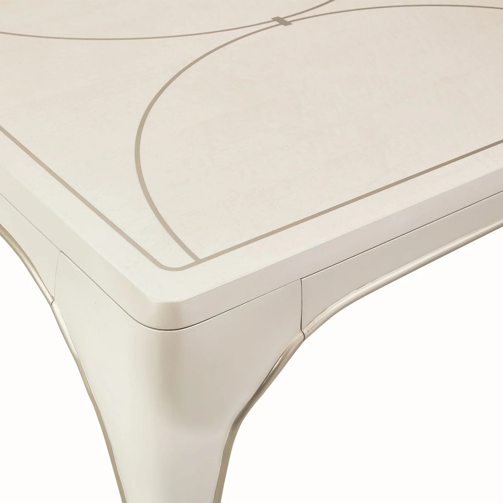 London Place Creamy Pearl Rectangular Dining Table with Platinum Accents