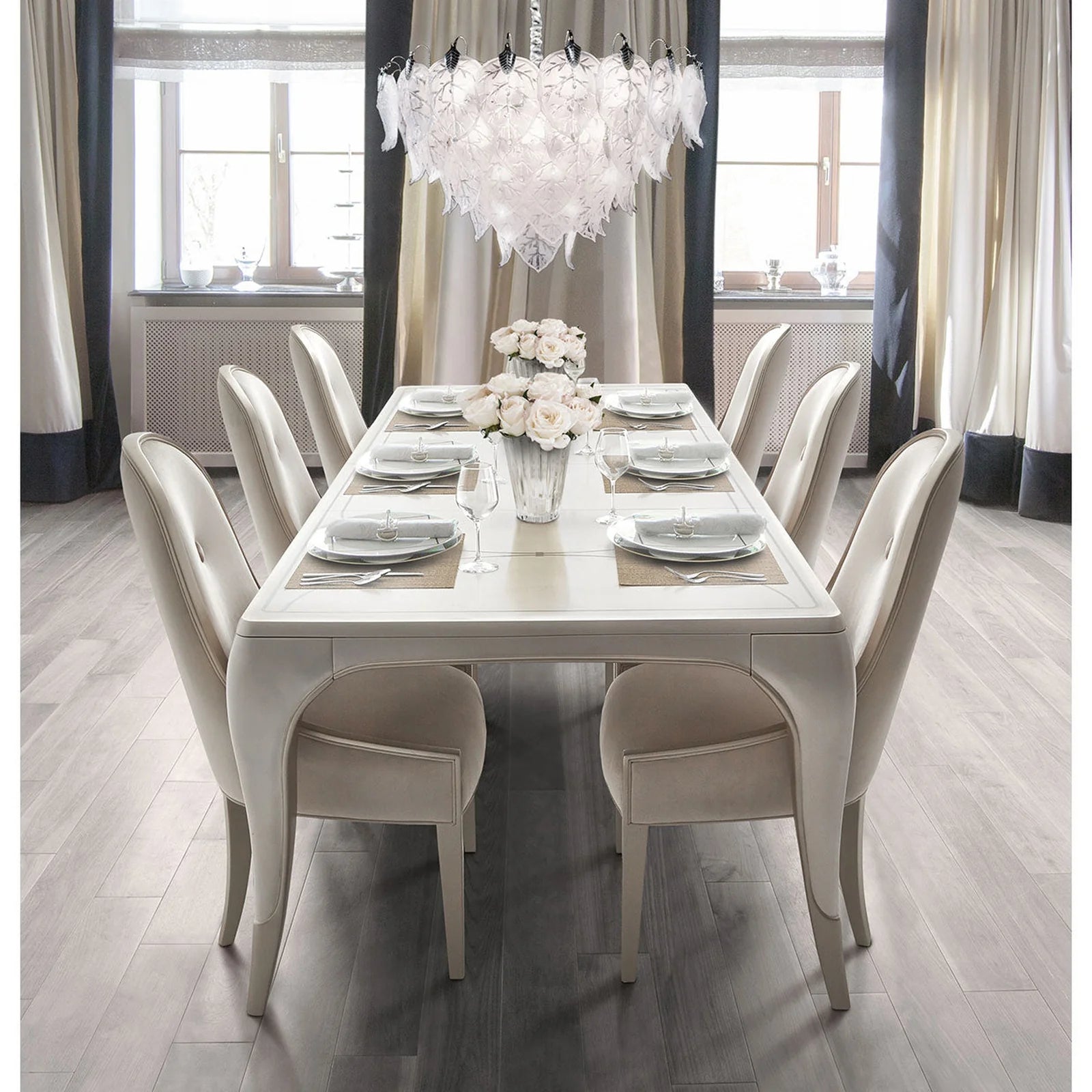 London Place Creamy Pearl Rectangular Dining Table with Platinum Accents