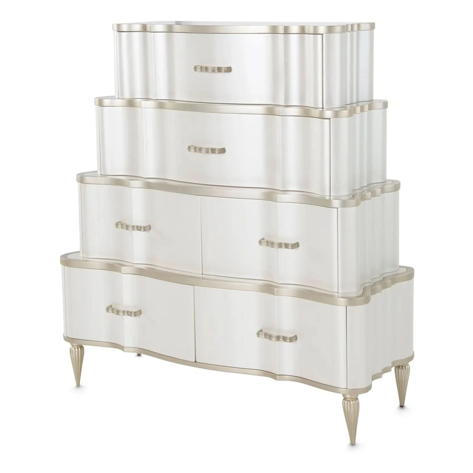London Place Pearl Cream Modern Glam Tiered 6 Drawer Storage Chest