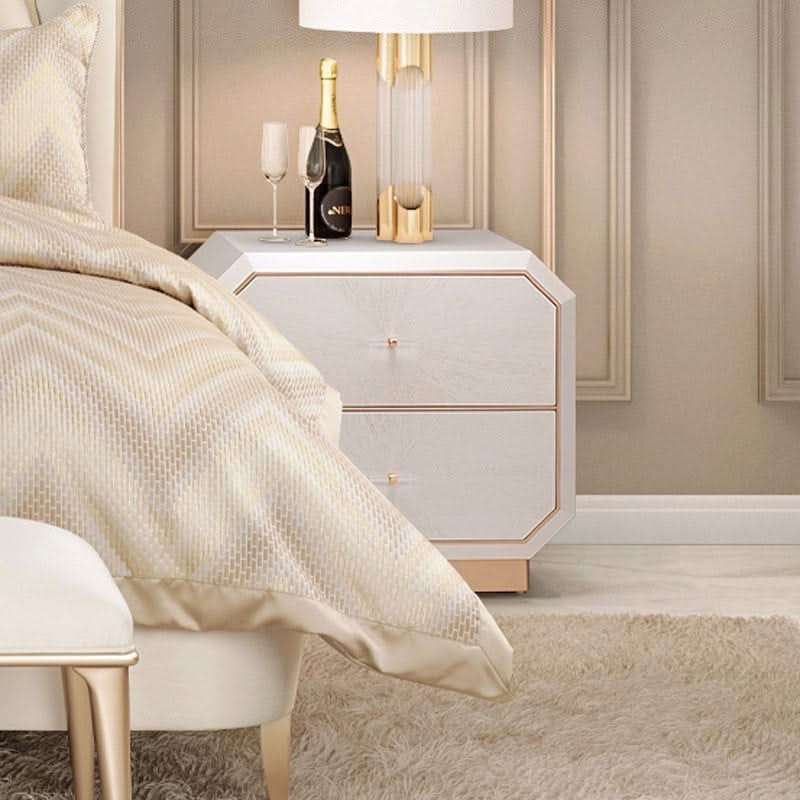 La Rachelle Champagne Modern Glam 5-Piece Bedroom Set with Upholstered Panel Bed, Dresser & Mirror