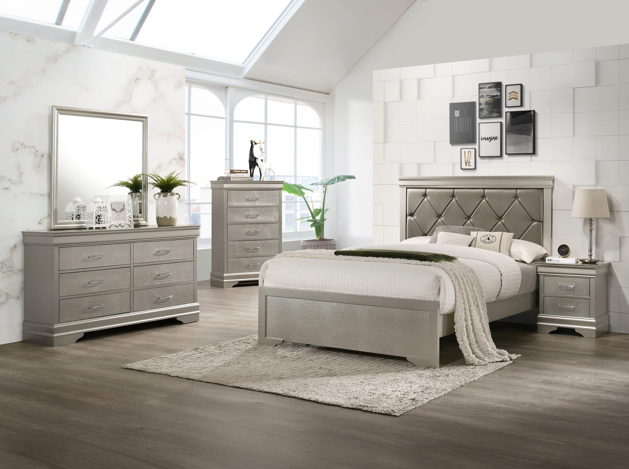 Amalia - Twin 5 Piece Bedroom Set - Silver