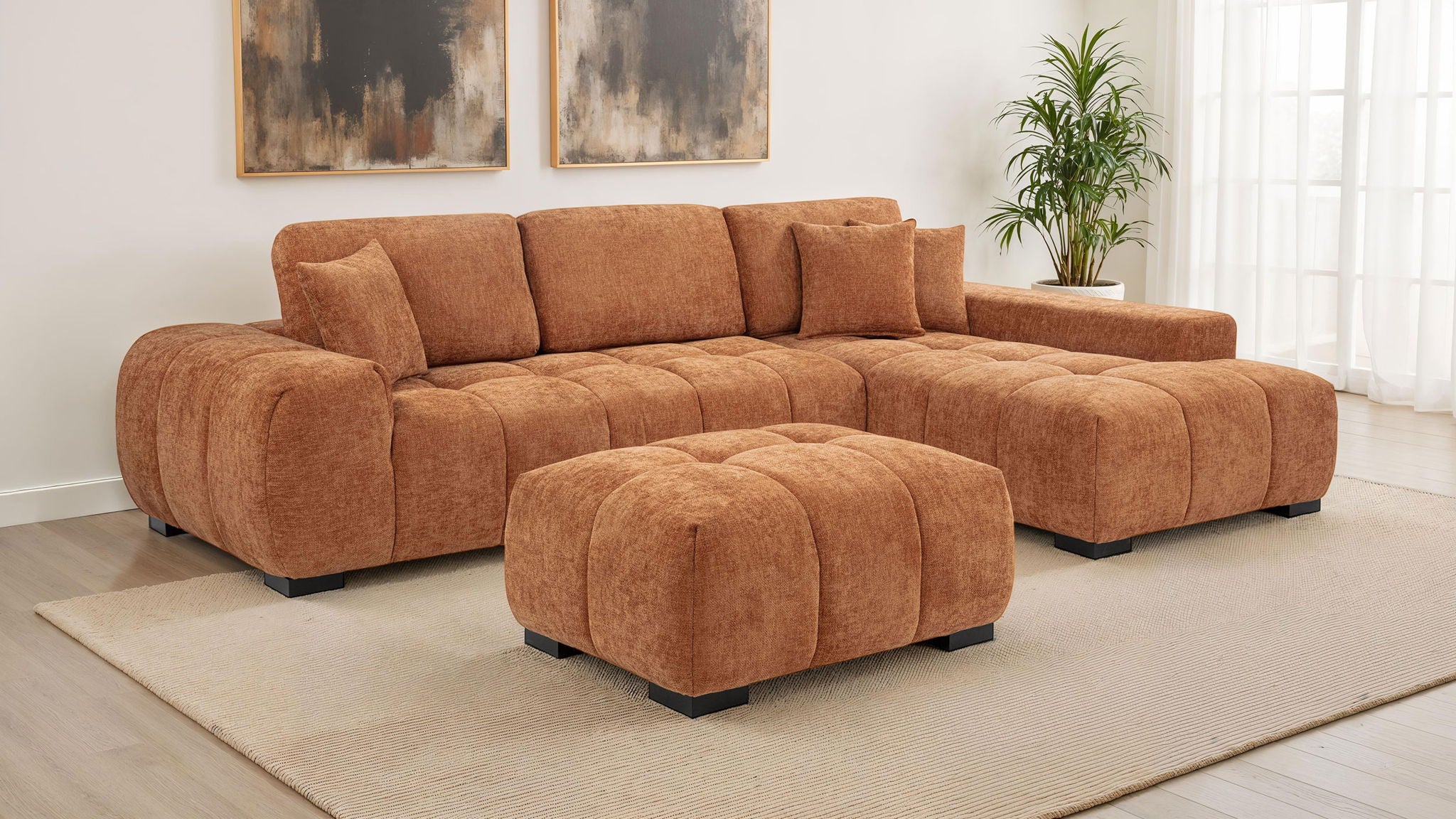 Octavia Upholstered Rectangular Ottoman Orange