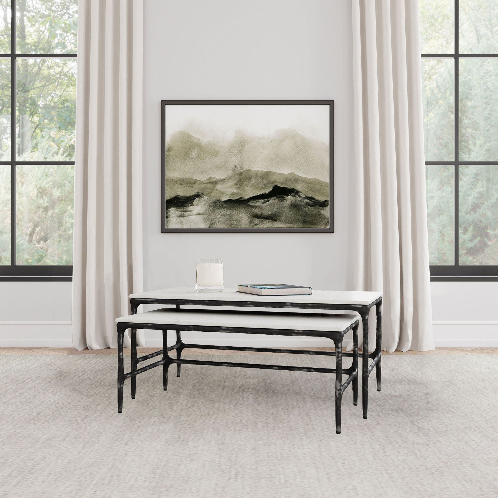 Ebby 2-piece Genuine Marble Top Nesting Coffee Tables White