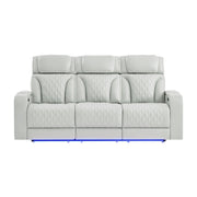 Julian - Power Reclining Sofa With Footrest And LED Lighting - Silver