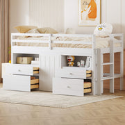 Loft Bed With 4 Drawers, Underneath Cabinet And Shelves