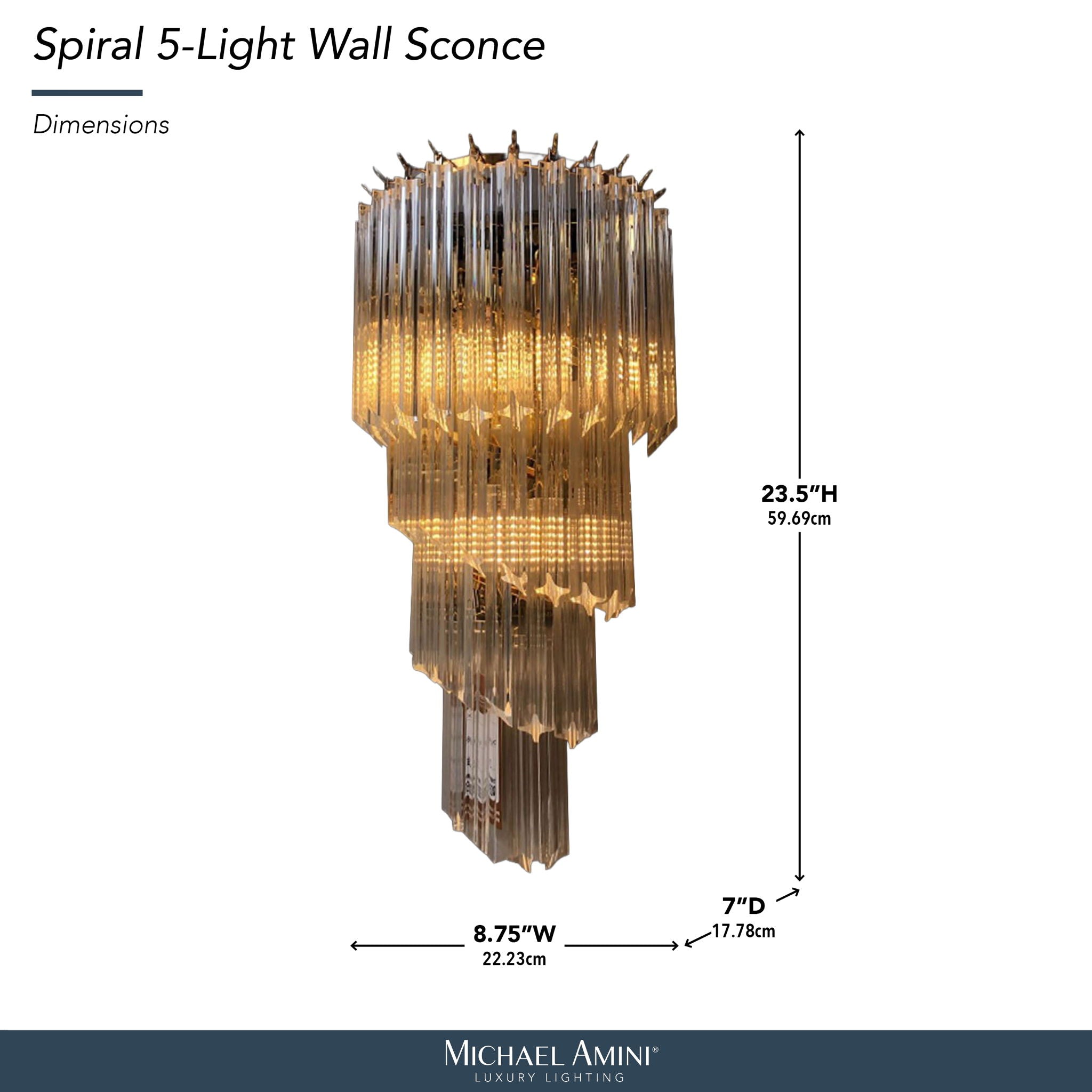 Michael Amini Lighting - Spiral 5-Light 25" Crystal Wall Sconce - Gold / Brown