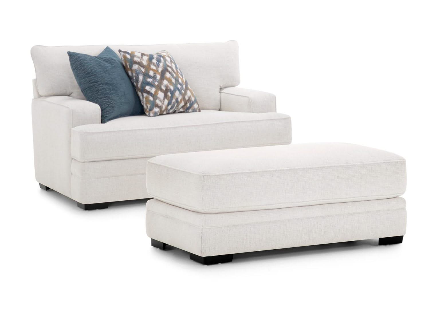 Orlando Snow Ottoman with Plush Cushion and Wood Legs