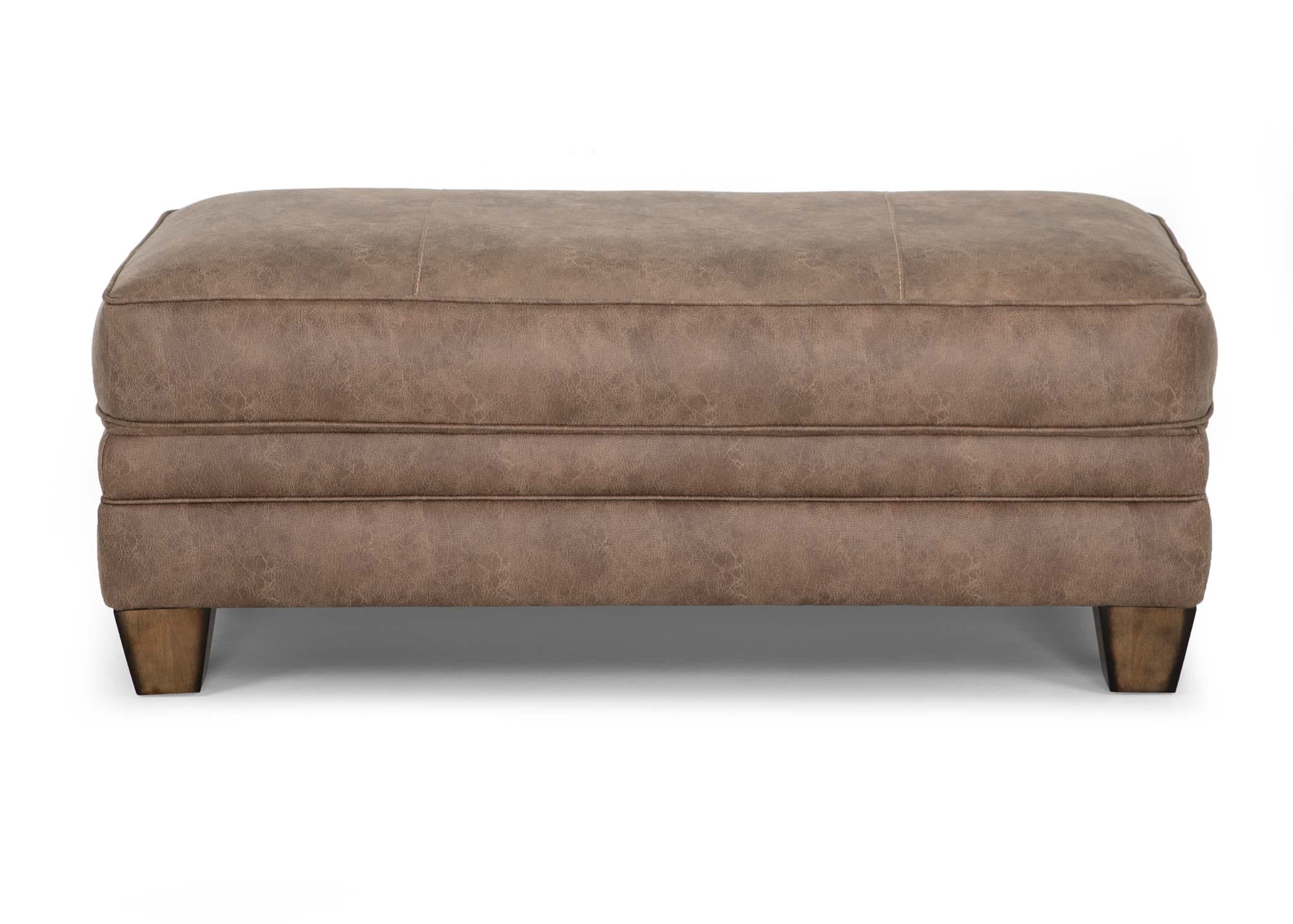Monaco Rustic Fabric Ottoman with Wooden Legs