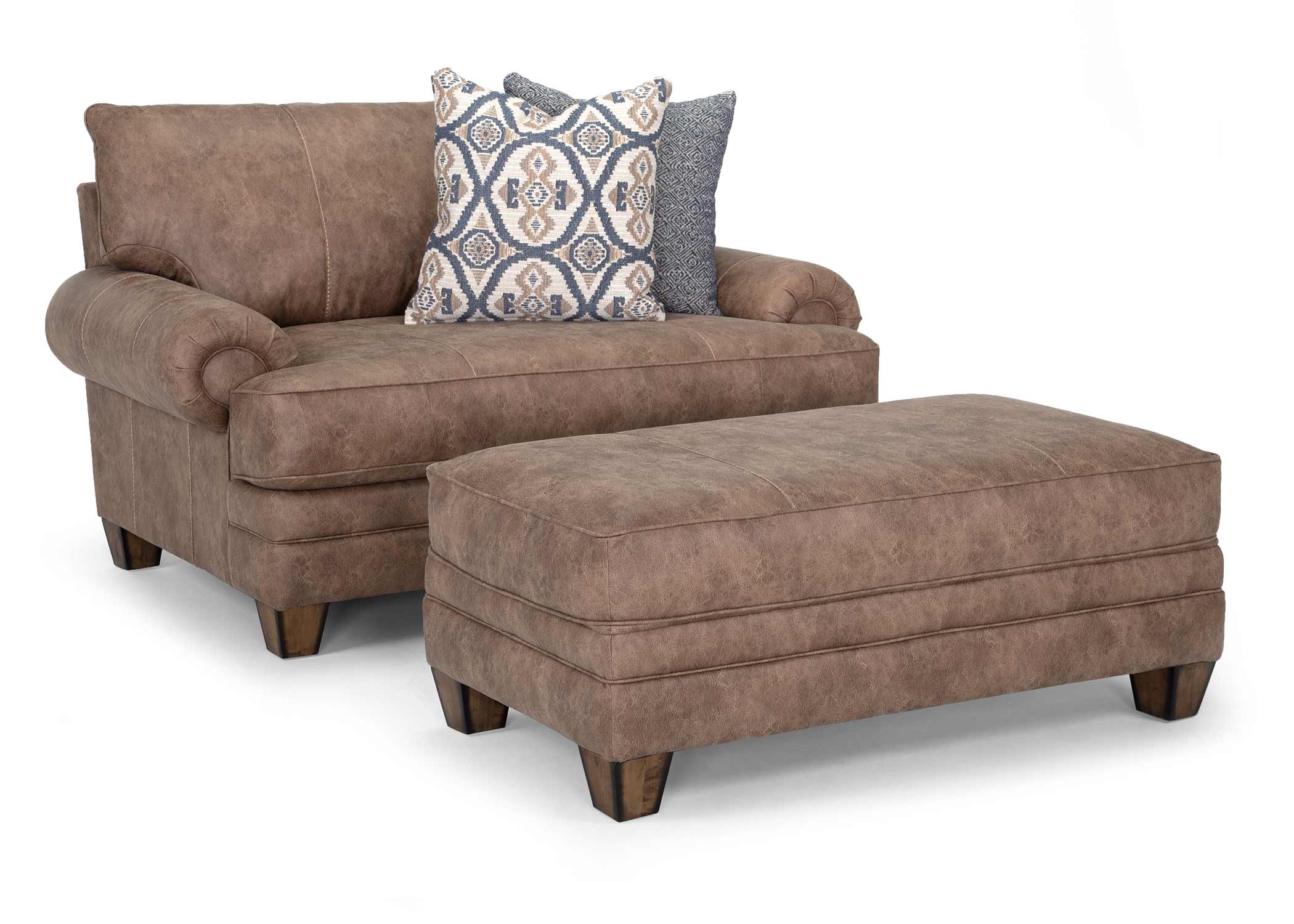 Monaco Rustic Fabric Ottoman with Wooden Legs