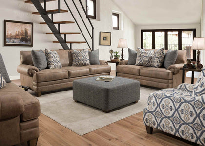 Kemp Hazelnut Sofa and Loveseat with Rolled Arms