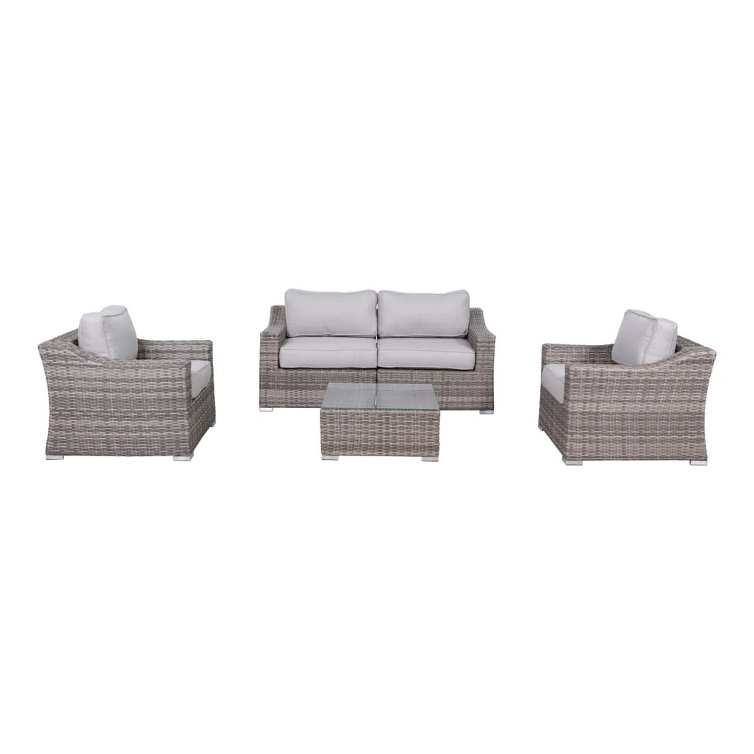 Outdoor Wicker Conversation Set With Cushions, All Weather