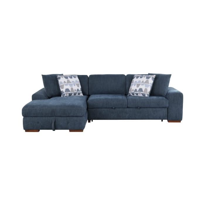 Evolution Blue Modern 2 PC Sectional with Pull-Out Bed,  Storage Chaise and Throw Accent pillows