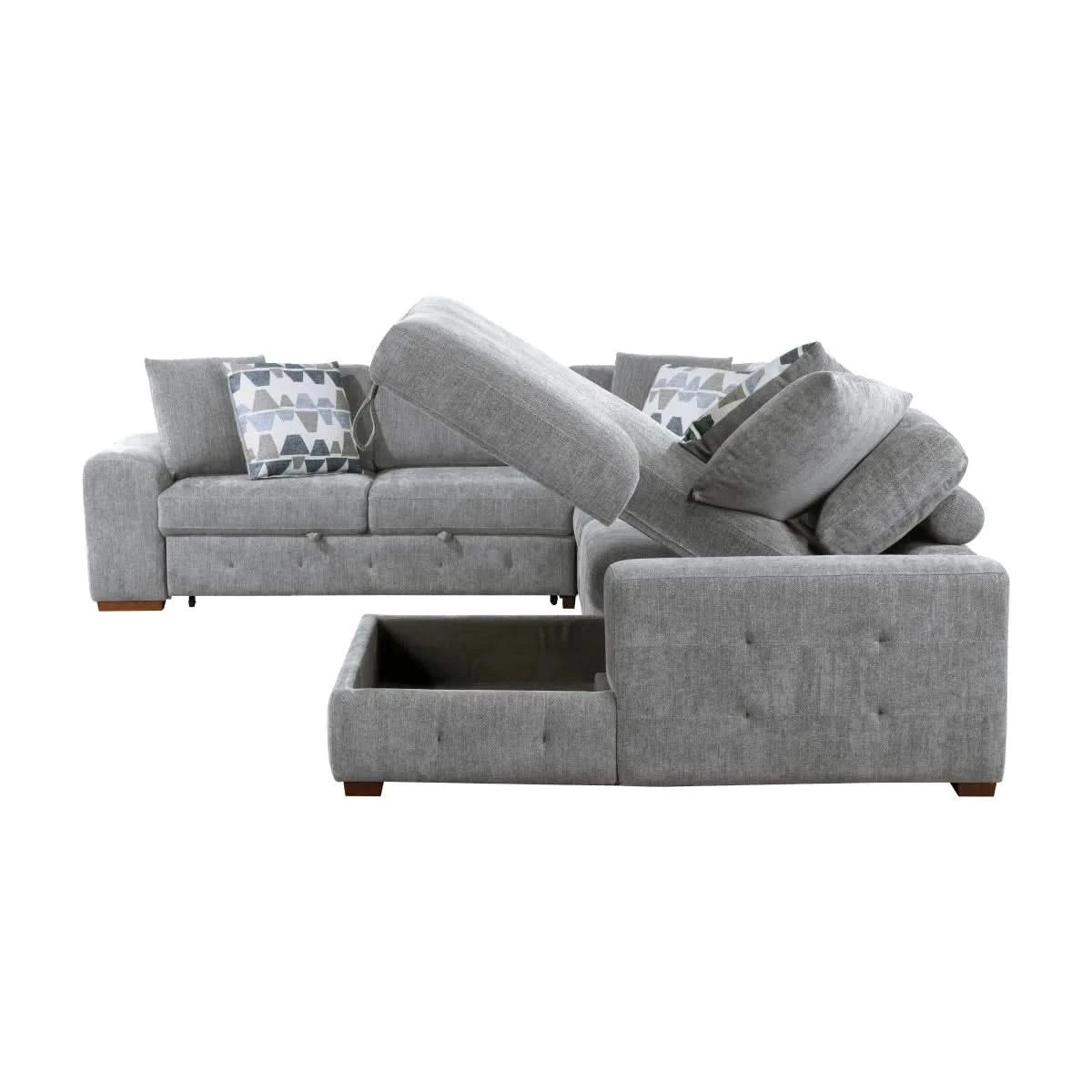 Evolution Gray Modern 4 PC Sectional with Pull-Out Bed, Storage Chaise and Throw Accent pillows