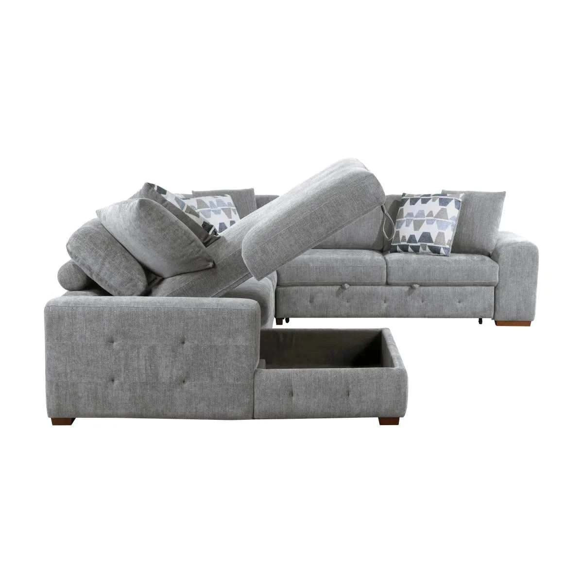 Evolution Gray Modern 4 PC Sectional with Pull-Out Bed, Storage Chaise and Throw Accent pillows