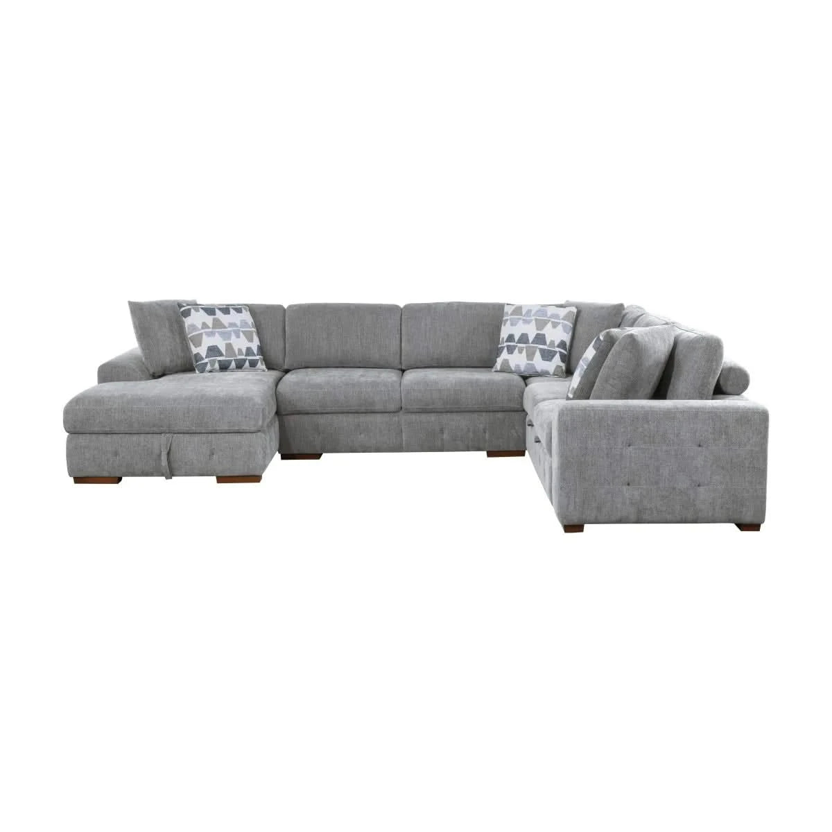 Evolution Gray Modern 4 PC Sectional with Pull-Out Bed, Storage Chaise and Throw Accent pillows