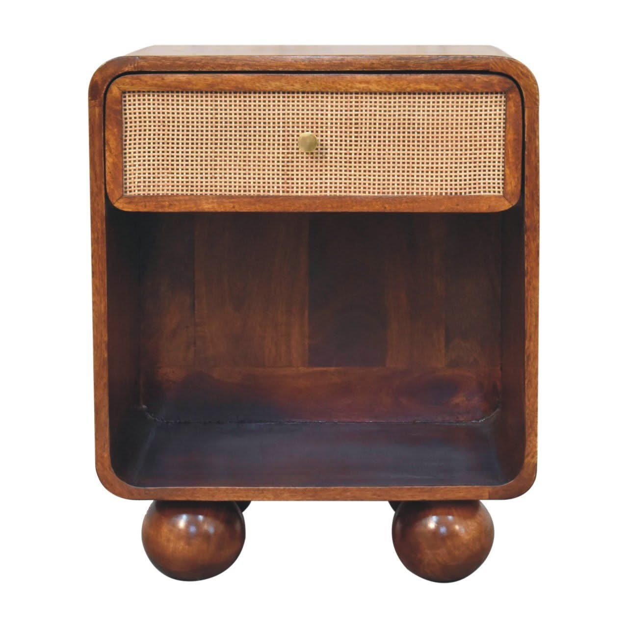 Open Woven Bedside Table, 1 Drawer - Chestnut