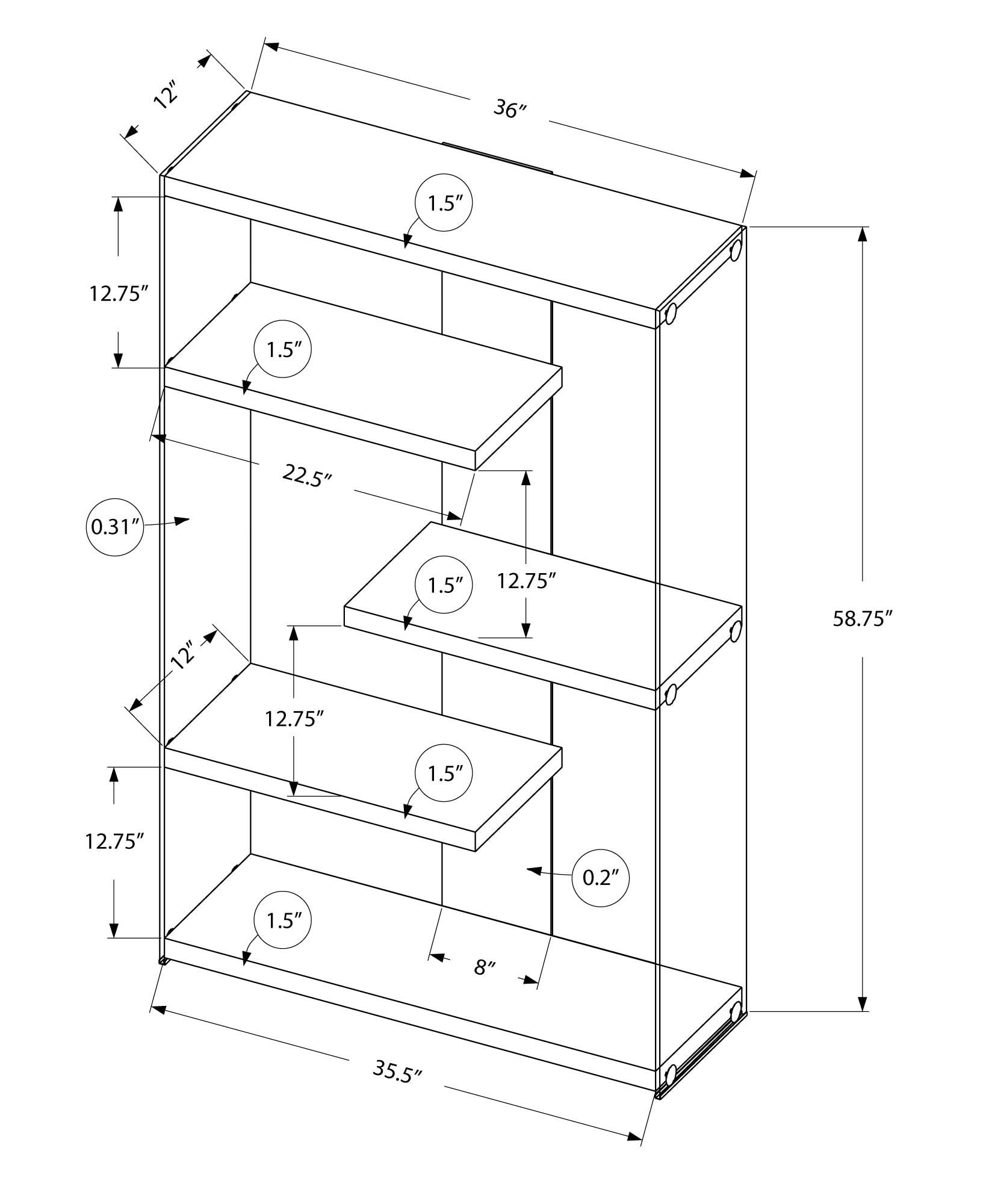Bookshelf, Bookcase, Etagere, 5 Tier, Office, Glossy Contemporary & Modern - White