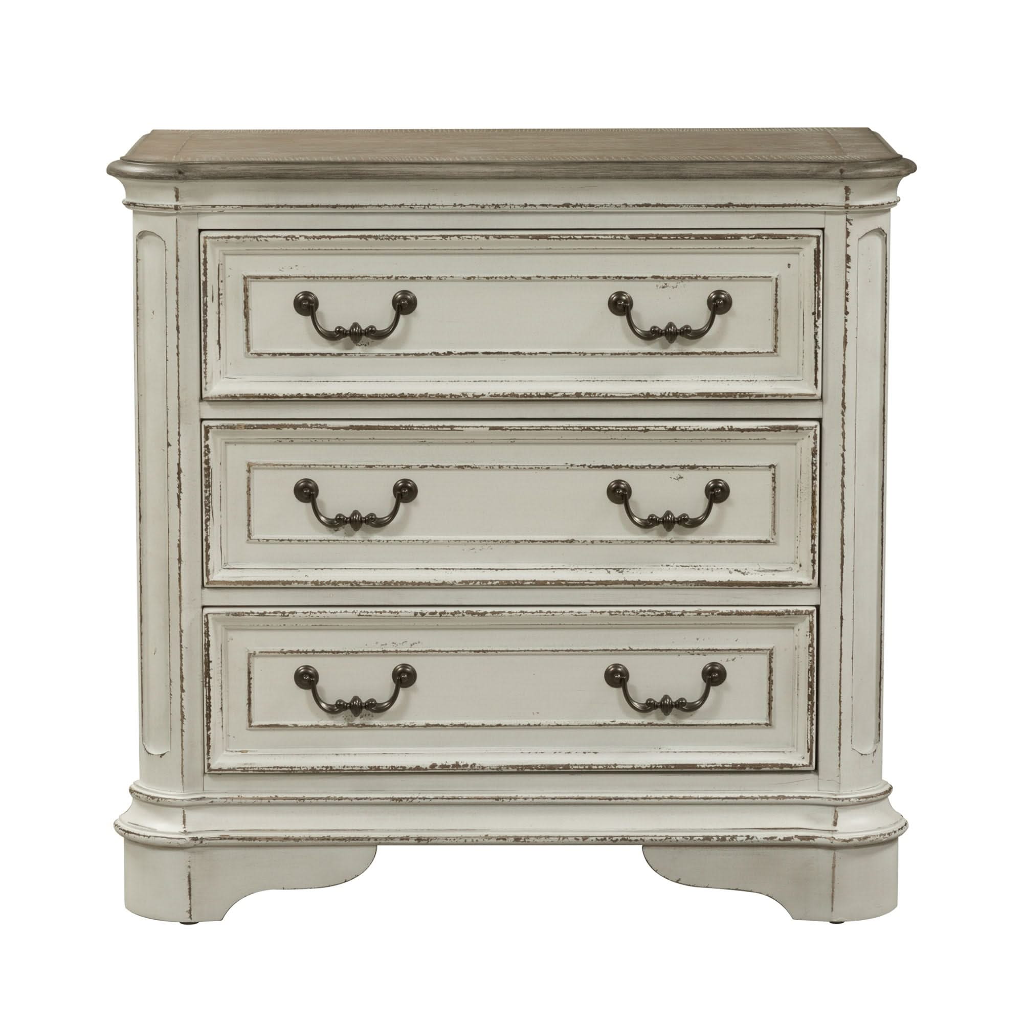 Magnolia Manor - 3 Drawer Bedside Chest With Charging Station - Antique White