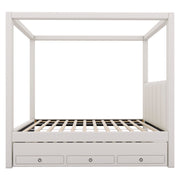 Upholstery Canopy Platform Bed With Trundle And Three Storage Drawers