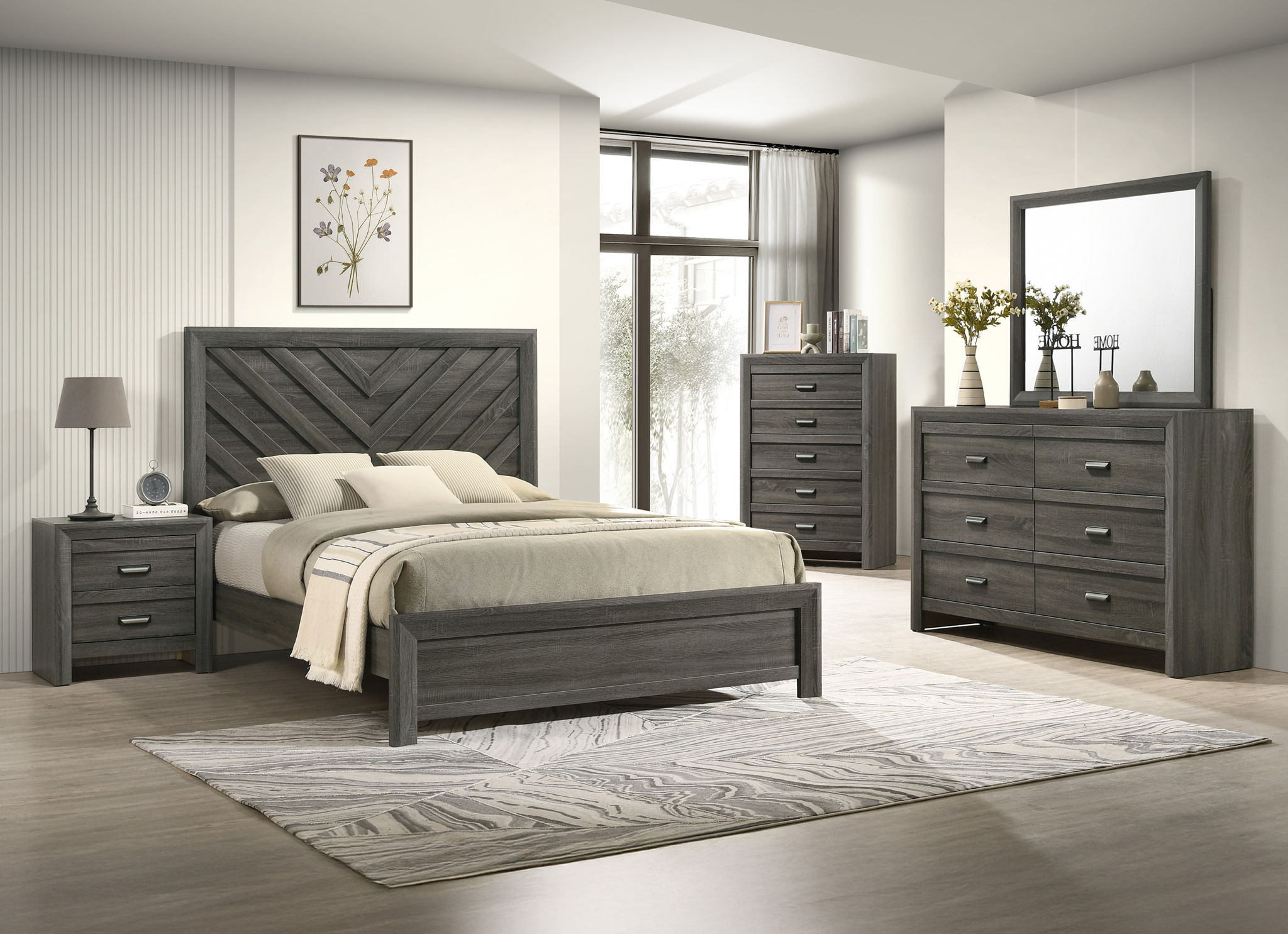 Valor - Twin 5 Piece Bedroom Set - Gray